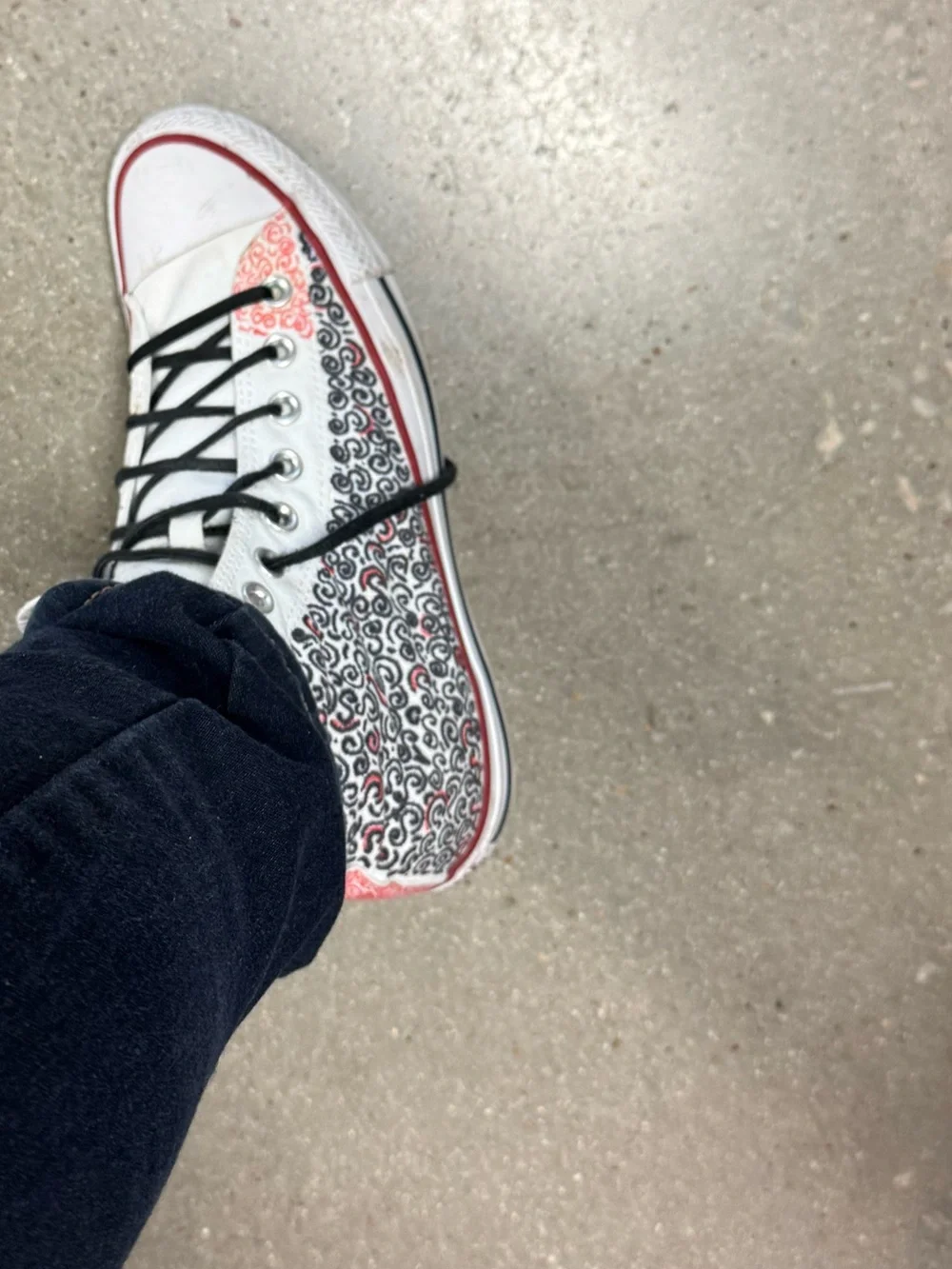 Converse-ChickHigh-Top Canvas Women’s Sneakers in White with Black & Red Pattern